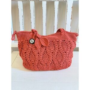 The Sak Kenya Crochet Tote Bag Terracotta Orange Shell Stitch Shoulder Bag